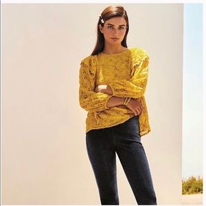 Anthropologie Clementine yellow eyelet blouse